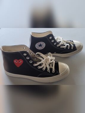 Comme des Garcon Play Converse, Black High-Tops w Red Heart Accent, M9.5 W11.5